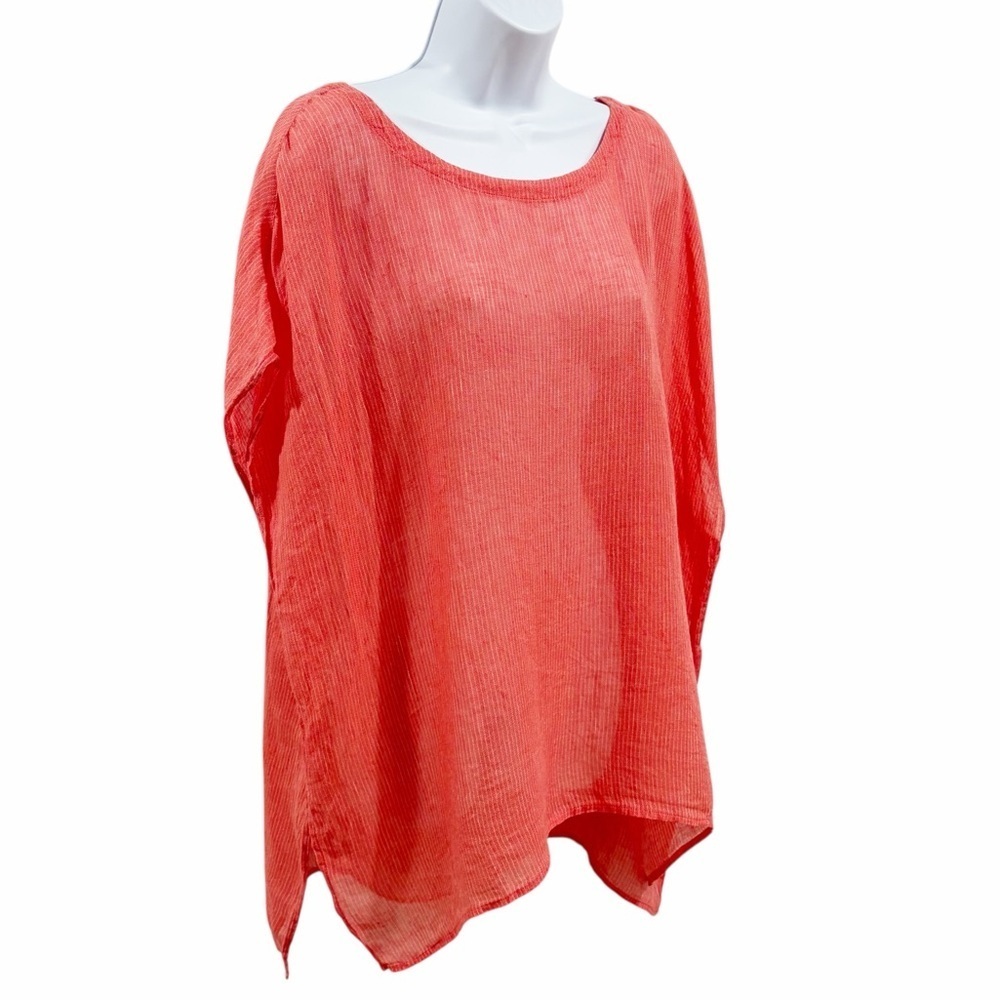 Eileen Fisher 100% Linen Gauze Striped Popover Tunic Beach Coverup size Medium